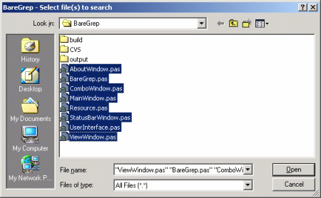 Specifying multiple files to search with the Open dialog