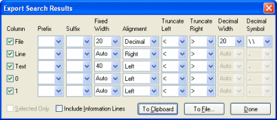 Export search results to file or clipboard