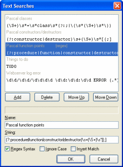 Save, name and manage text search patterns